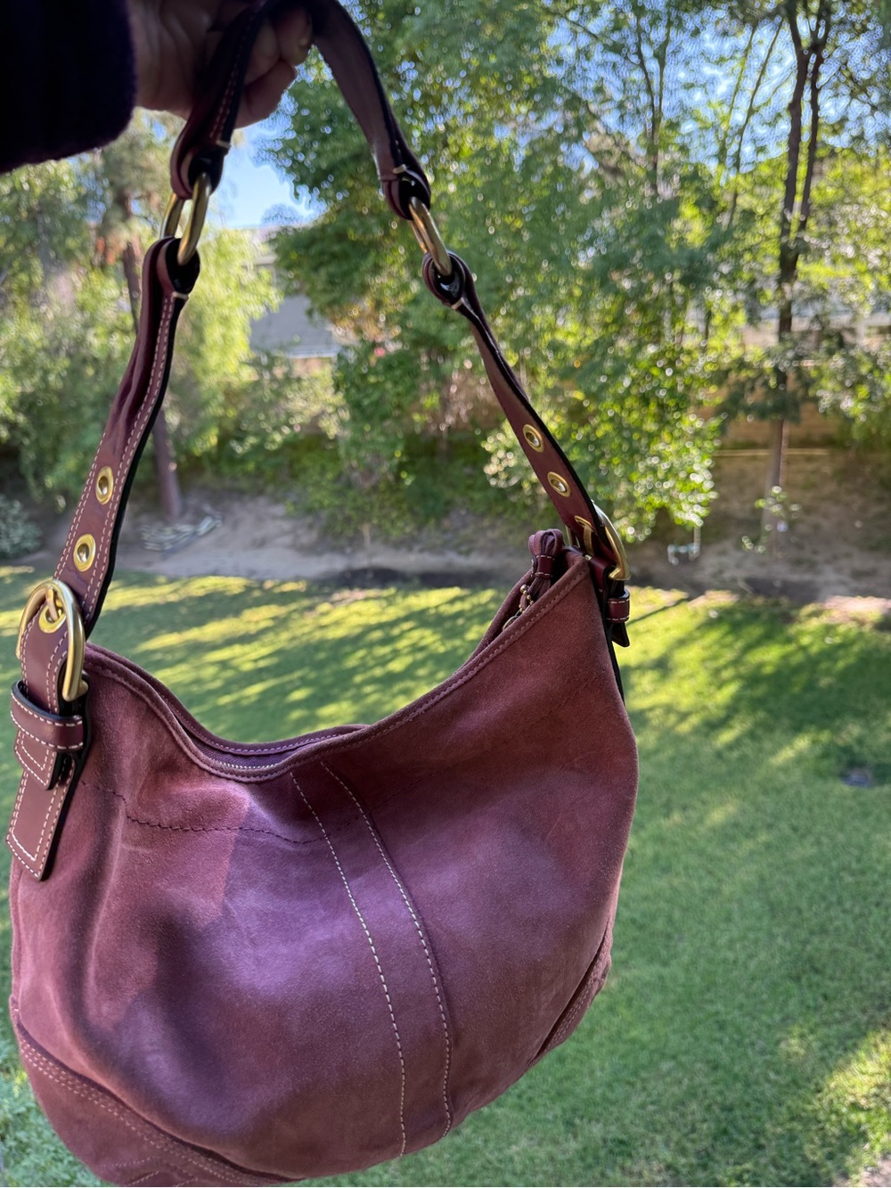 Coach 2006 Suede Medium Chelsea Hobo Shoulder Bag Plum/Bordeaux